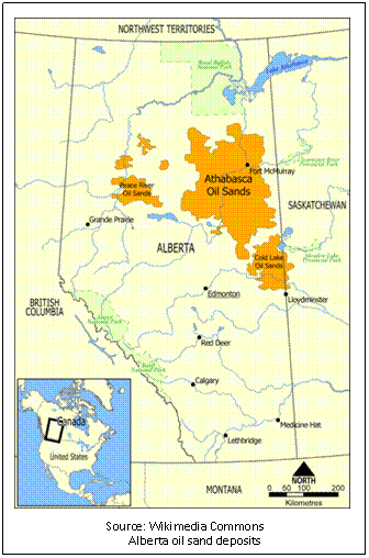 Text Box:  
Source: Wikimedia Commons
Alberta oil sand deposits
