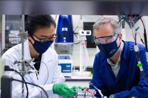 Le Shi and Bruce Logan examine their newly-designed sea water 