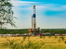 A fracking platform on a gas well drilling site