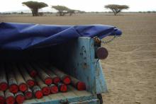 Recently collected cores sit in the back of an old truck after they were drilled from an ancient lake bed in Afar, Ethiopia