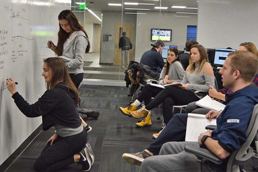 Materials science and engineering students study in the computer lab of Steidle Building. 